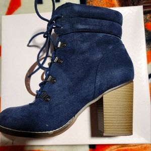 Navy blue heeled boots